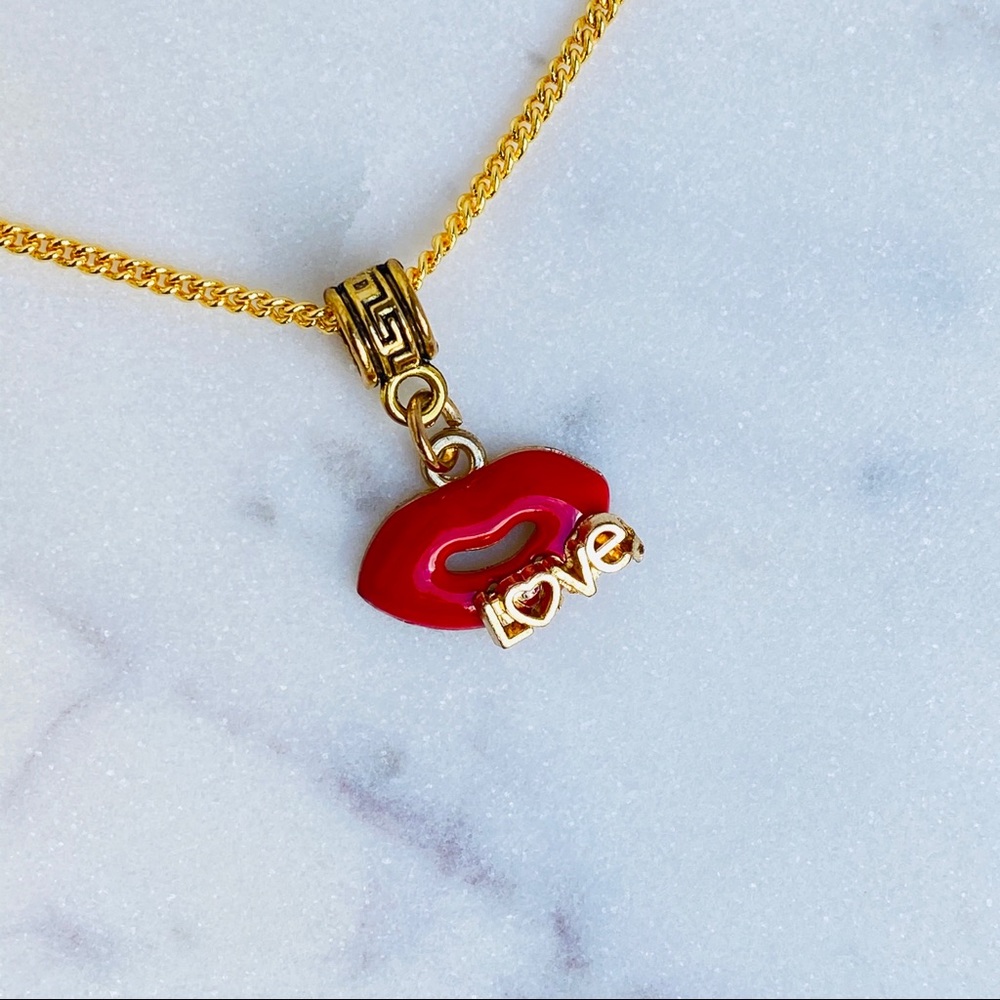 Red Lips Love Gold Necklace